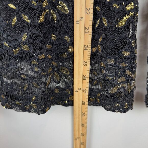 Hazel Top Women Medium Black Gold Floral Lace Mesh Whimsigoth Fairy Grunge Y2K - Picture 9 of 9